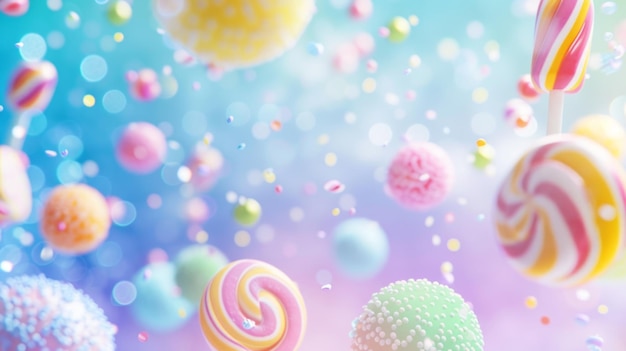 Whimsical Candyland backdrop featuring an assortment of colorful candies Playful and enchanting design