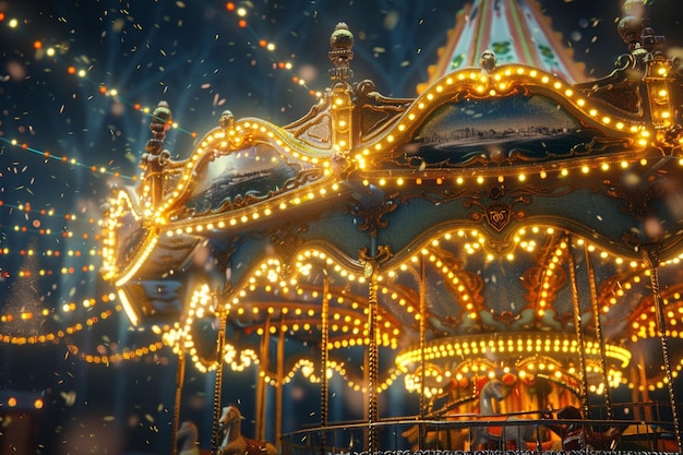 Whimsical carousel spinning under fairy lights oct