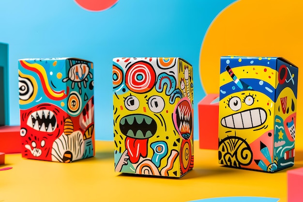 Photo whimsical cartoon characters adorn unique packaging designs