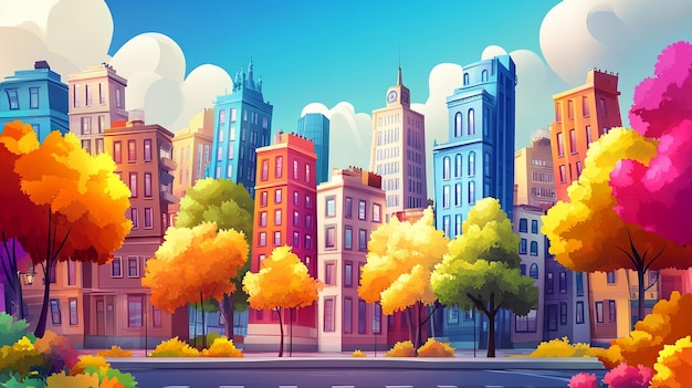 Photo whimsical cartoon cityscape painting with vibrant colors