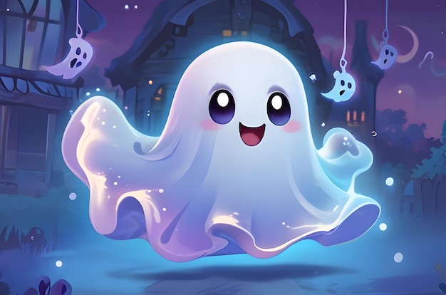 A Whimsical Cartoon Ghost Friendly Fun in a Charming Haunted House