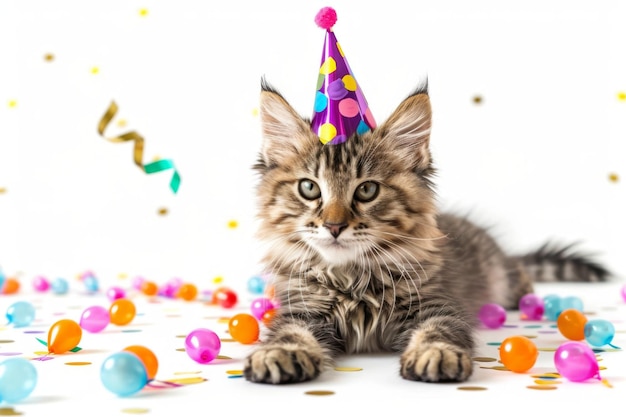 Whimsical Cat Birthday Celebration Scene