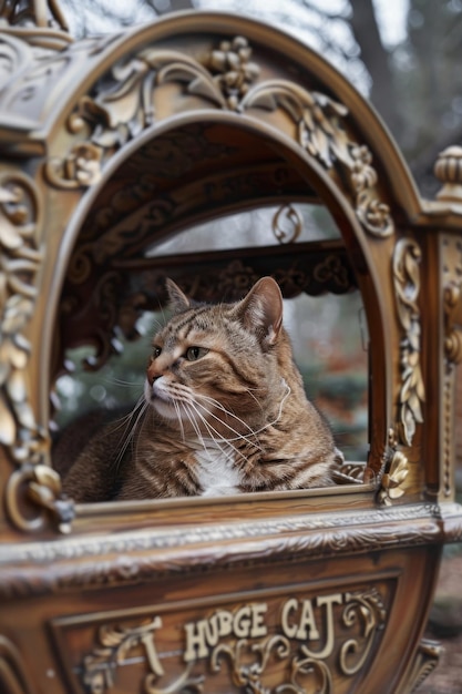 Photo whimsical cat in ornate carriage