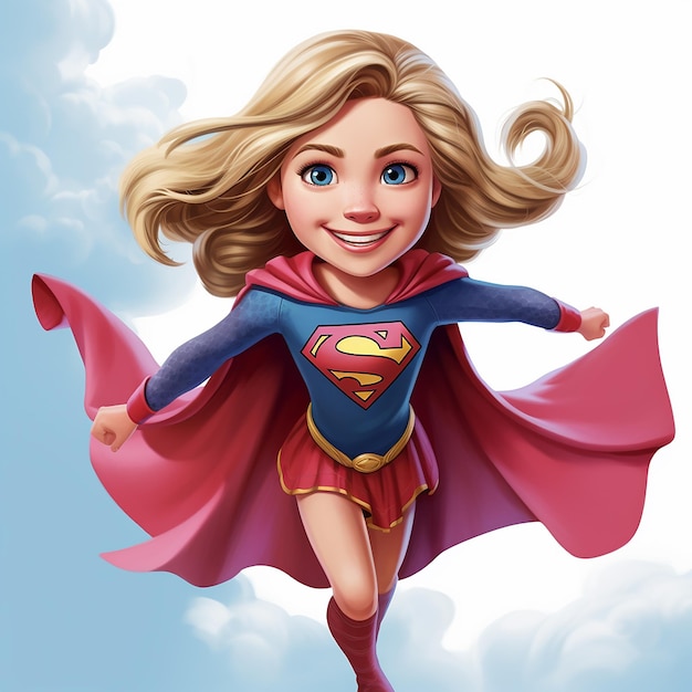 Photo whimsical and charming supergirl in flight a radiant smile in art