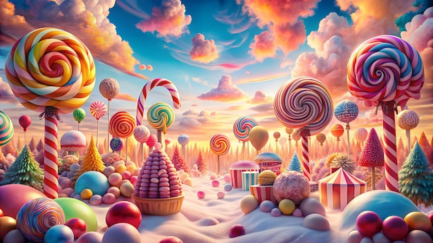 Photo a whimsical colorful image of a candy land dreamscape