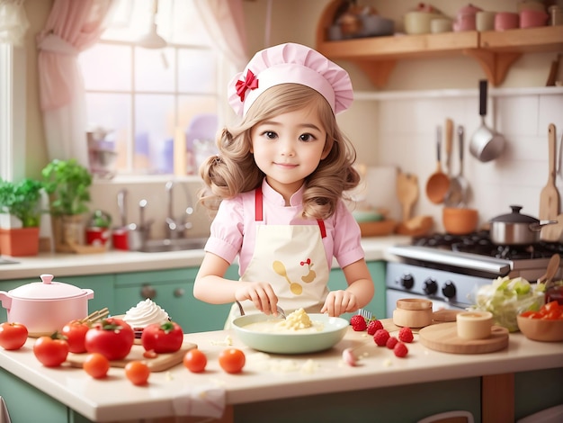 Whimsical Cooking Adventures Small Girl's Culinary Delights in the Kitchen