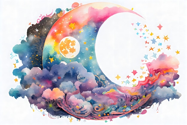 Whimsical Cosmic Clouds with Moon and Stars