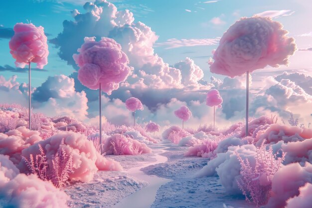 Photo whimsical cotton candy landscape