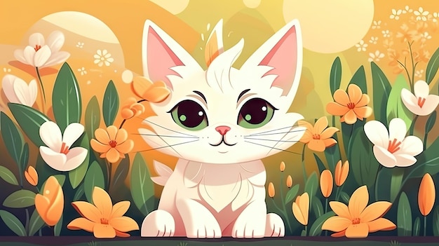 Whimsical Daisy Cat Enjoying Springtime