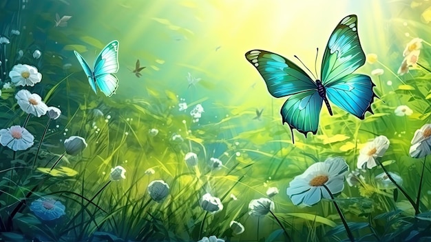 Whimsical Dance of Vibrant Butterflies in a Lush Meadow Nature's Serene Symphony Generative AI