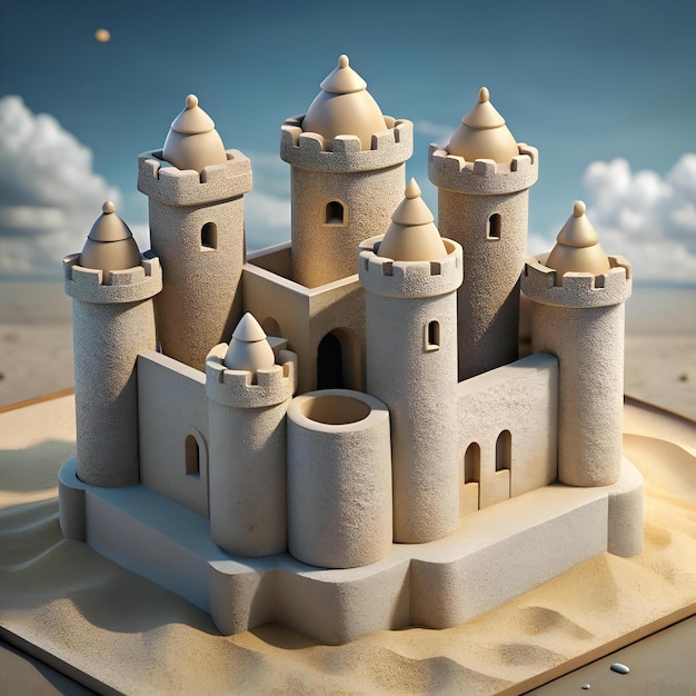 Photo a whimsical detailed sandcastle crafted with meticulous precision capturing the joy and creativity of childhood