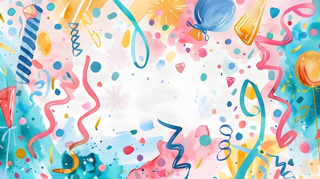 Whimsical Doodle Border Design with Playful Motifs and Vibrant Gouache Backgrounds for New Year s