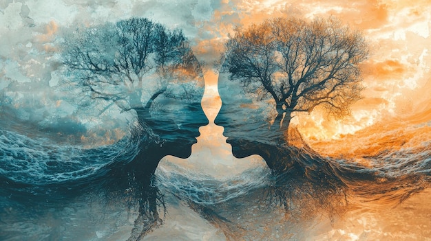 Photo whimsical double exposure of nature and emotion