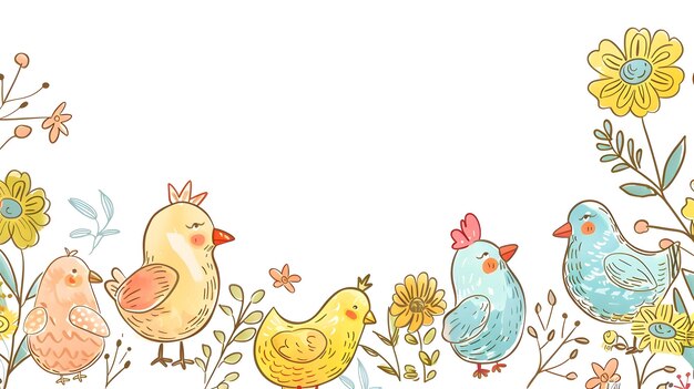 Whimsical Easter Chick Doodle Border Design with Blank Space for Message or Mockup