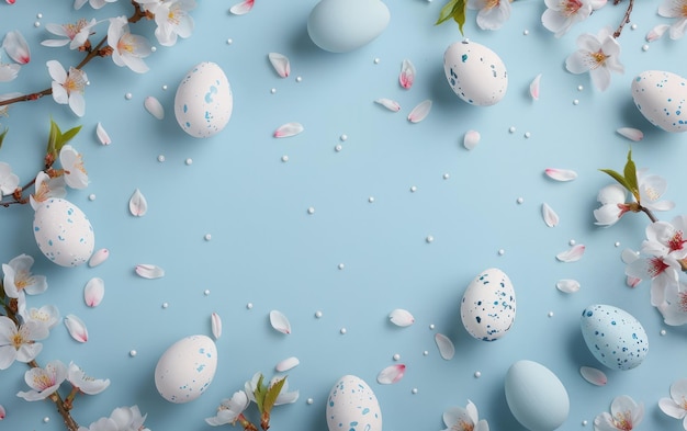 Whimsical Easter Frame White and Blue SpecklesEasterthemed FrameSpeckled White and Blue Copy Space Generative Ai