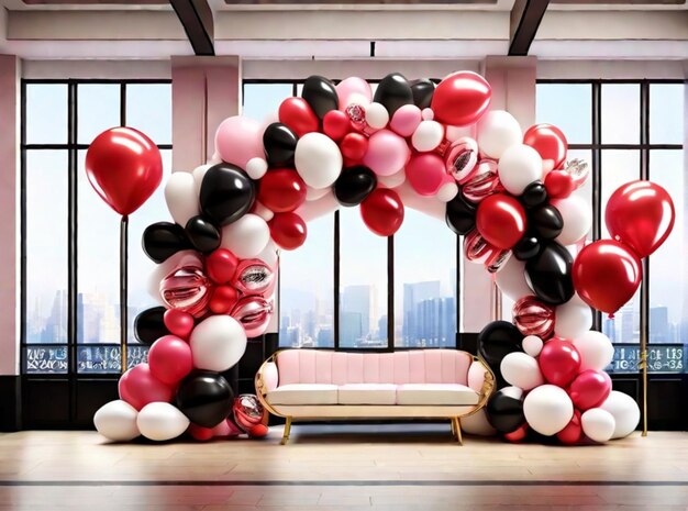 Whimsical Elegance Pink Black White and Red Balloon Extravaganza