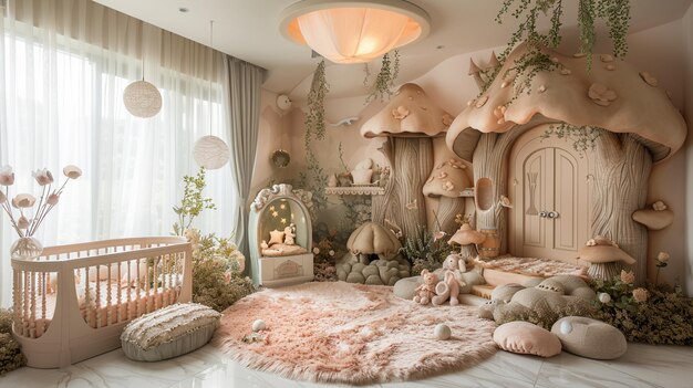 Photo whimsical fairy talethemed nursery with magical accents and soft colorssuper detailed