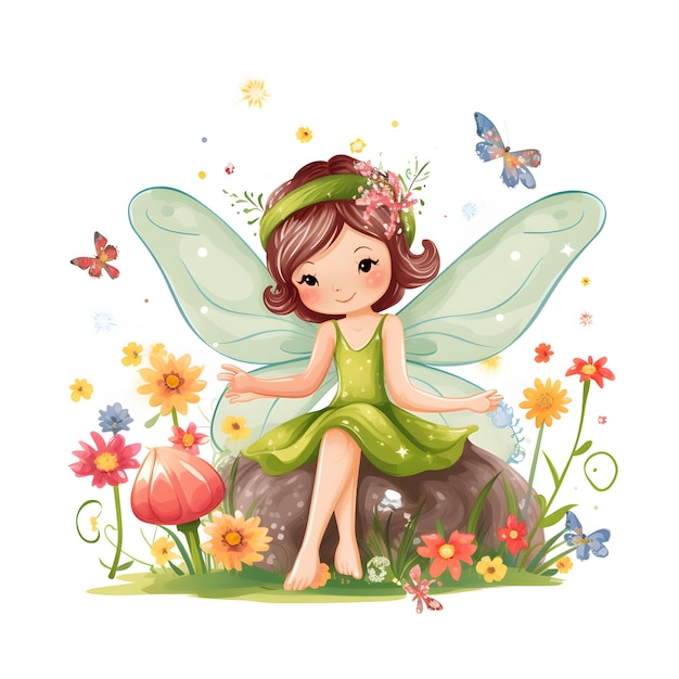 Whimsical fairy whispers colorful clipart of a cute fairy with playful wings and flower accents