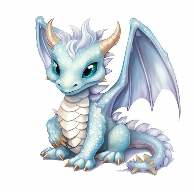 Whimsical Fantasy Watercolor Dragon on a white background Cute Funny Dragon in Cartoon Style