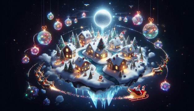 A whimsical floating Christmas island village