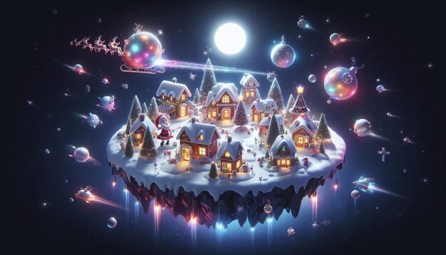 Photo a whimsical floating christmas island village