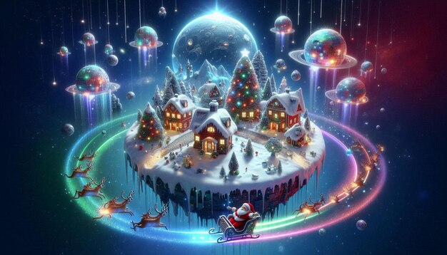 Photo a whimsical floating christmas island village