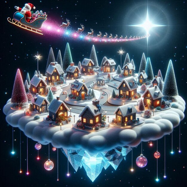 Photo a whimsical floating christmas island village