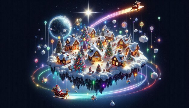 Photo a whimsical floating christmas island village