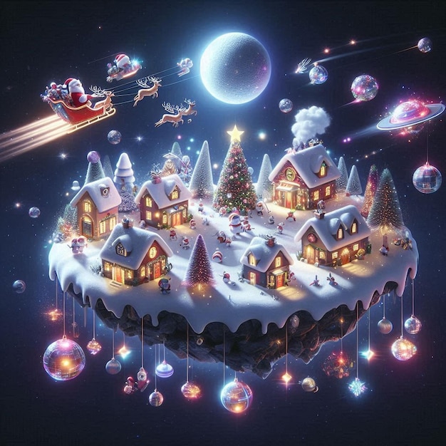 A whimsical floating Christmas island village