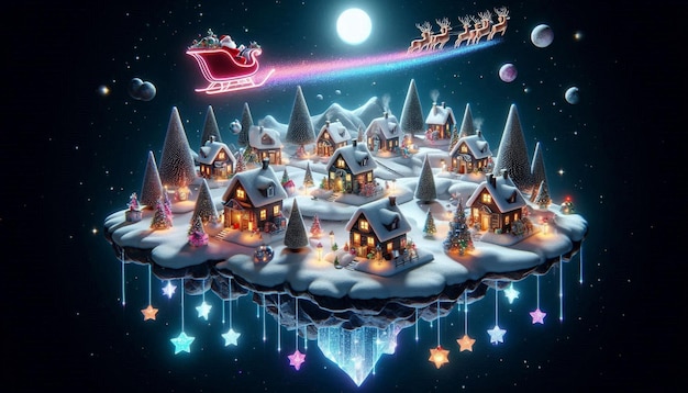 Photo a whimsical floating christmas island village