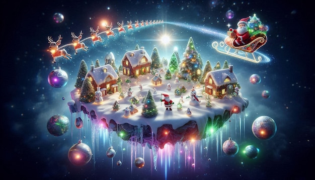 Photo a whimsical floating christmas island village