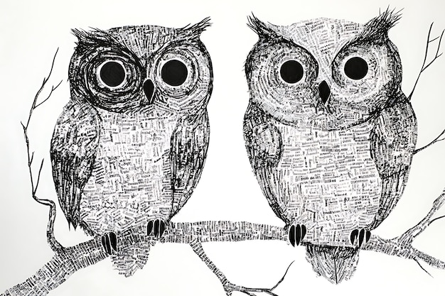 Photo whimsical floral owls crafted from handwritten words