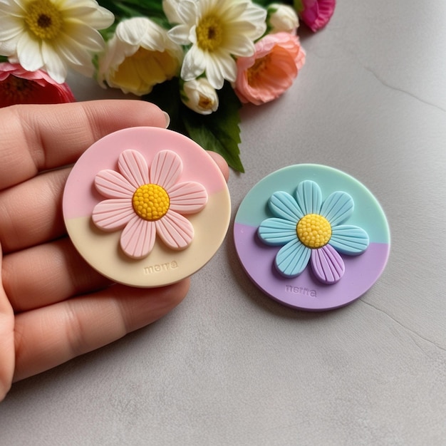 Photo whimsical flowerthemed round stickers in soft hues