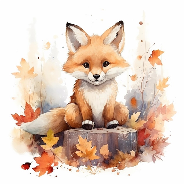 Whimsical Fox Tale Watercolor Illustration in Childrens Book Style