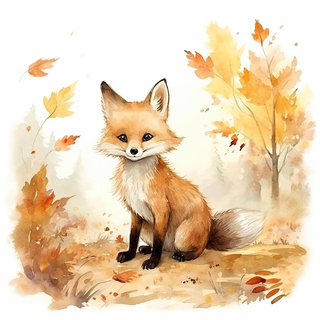 Whimsical Fox Tale Watercolor Illustration in Childrens Book Style