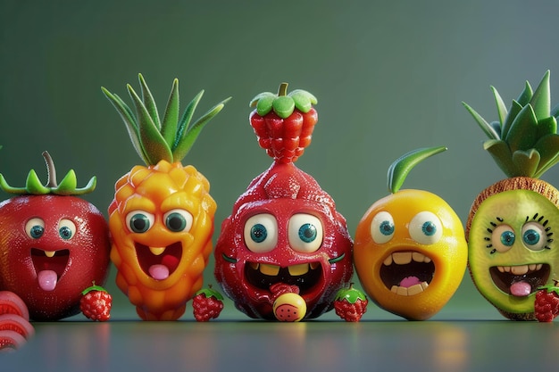 Photo whimsical fruit character illustrations playful and vibrant fruit characters concept