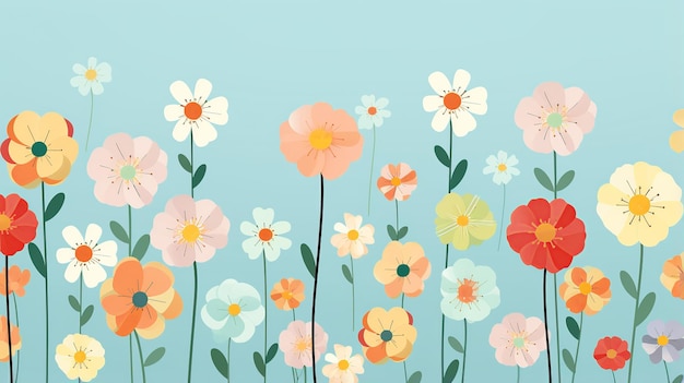 Whimsical Garden Kids' Colorful Floral Wallpaper in Flat Design