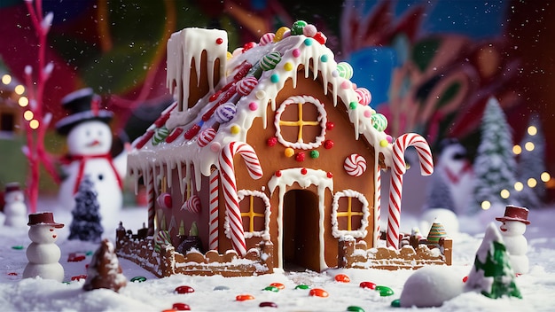 Whimsical Gingerbread House in a Festive Winter Wonderland