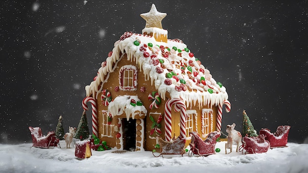 Whimsical Gingerbread House in a Festive Winter Wonderland