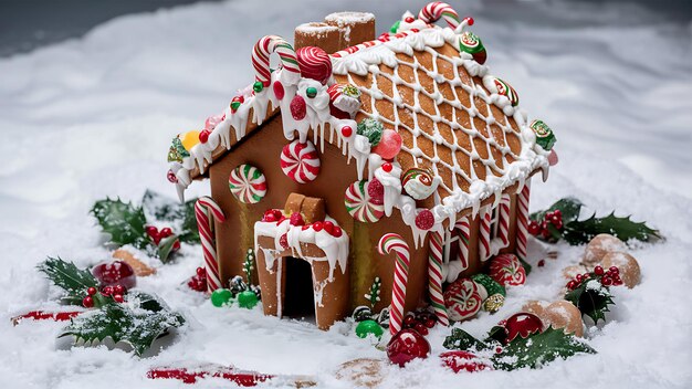 Whimsical Gingerbread House in a Festive Winter Wonderland