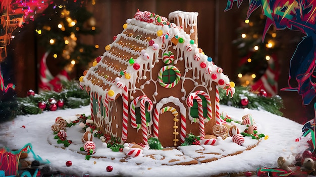 Whimsical Gingerbread House in a Festive Winter Wonderland