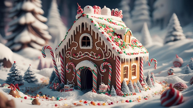 Whimsical Gingerbread House in a Festive Winter Wonderland