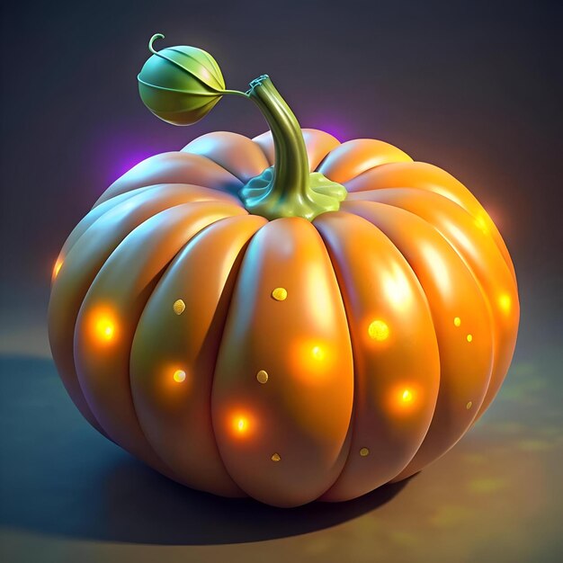 A whimsical glowing pumpkin with a cute cartoonish style