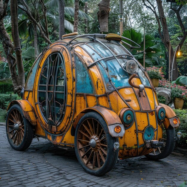 Photo a whimsical handcrafted vehicle with intricate details resembling a fairytale carriage