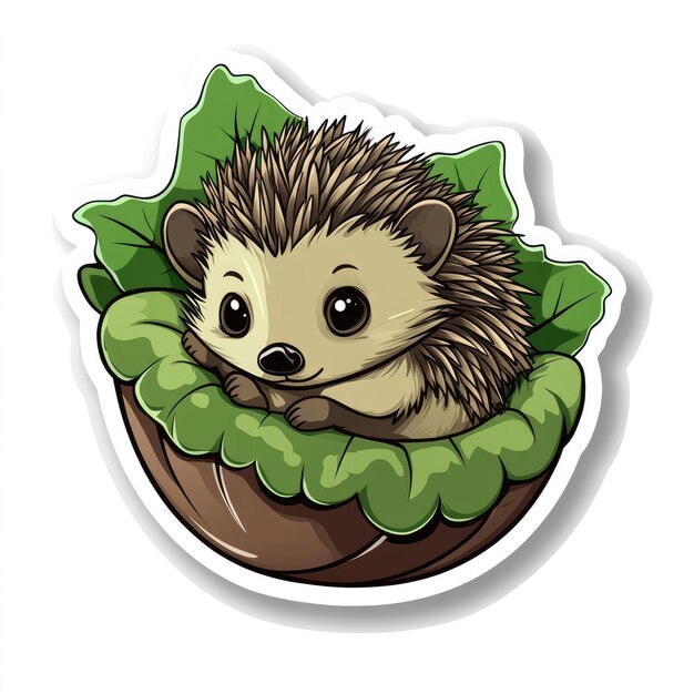 Whimsical Hedgehog Sticker Design Playful Decor with Acorn Charm