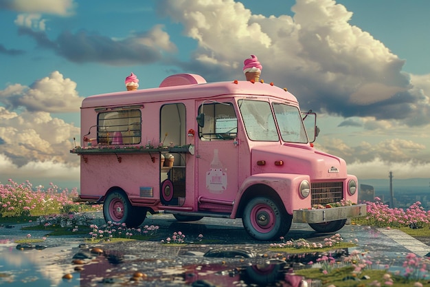 Whimsical ice cream truck on a summer day