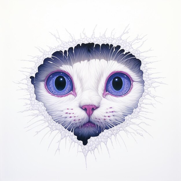 Photo a whimsical illustration of a cat face emerging from a colorful background showcasing vibrant eyes and playful details