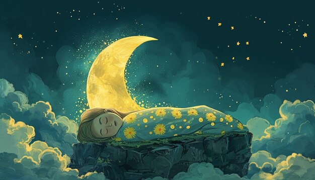 Photo a whimsical illustration of the moon as a sleep deity