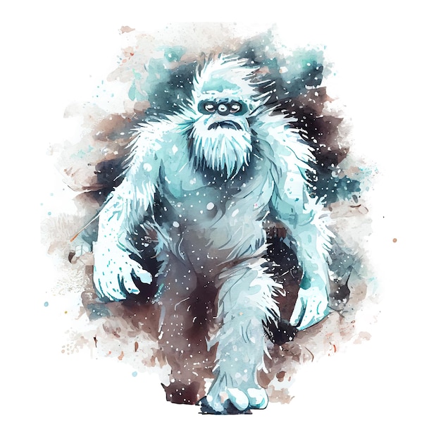 Whimsical illustration of a snowy mythical creature yeti