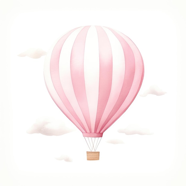 Whimsical Journey Delicate and Dreamy Hot Air Balloon in Soft Pink Watercolors